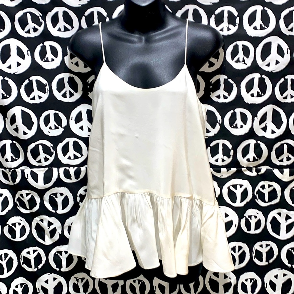 100% SILK CREAM  CLUB MONACO CAMI TOP FLOUNCED BOTTOM SZ XS